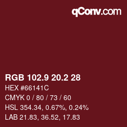 カラーコード: RGB 102.9 20.2 28 | qconv.com