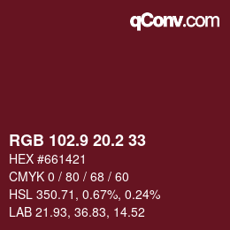 カラーコード: RGB 102.9 20.2 33 | qconv.com