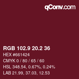 カラーコード: RGB 102.9 20.2 36 | qconv.com