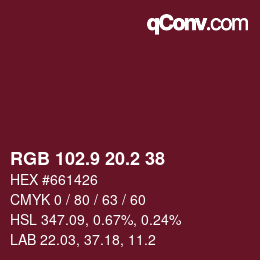 カラーコード: RGB 102.9 20.2 38 | qconv.com