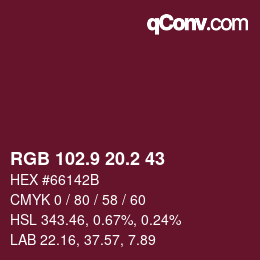 カラーコード: RGB 102.9 20.2 43 | qconv.com