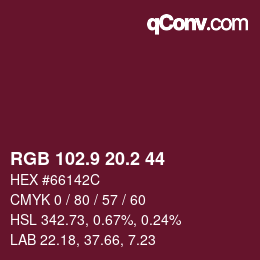 Color code: RGB 102.9 20.2 44 | qconv.com