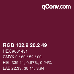 Color code: RGB 102.9 20.2 49 | qconv.com