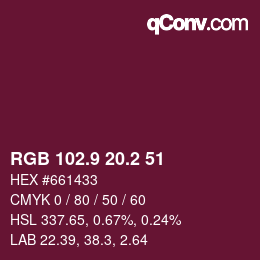 カラーコード: RGB 102.9 20.2 51 | qconv.com