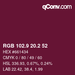 カラーコード: RGB 102.9 20.2 52 | qconv.com