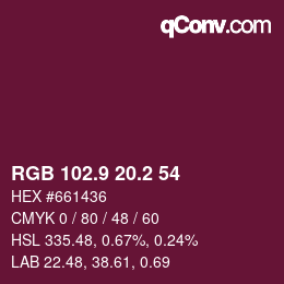 Color code: RGB 102.9 20.2 54 | qconv.com