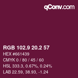 カラーコード: RGB 102.9 20.2 57 | qconv.com