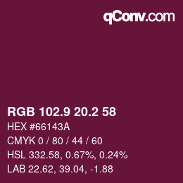 カラーコード: RGB 102.9 20.2 58 | qconv.com