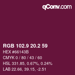 Color code: RGB 102.9 20.2 59 | qconv.com