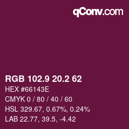 カラーコード: RGB 102.9 20.2 62 | qconv.com