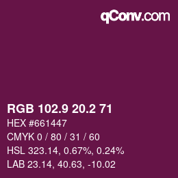 カラーコード: RGB 102.9 20.2 71 | qconv.com