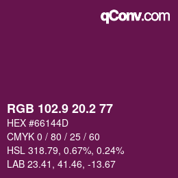 カラーコード: RGB 102.9 20.2 77 | qconv.com