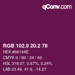 カラーコード: RGB 102.9 20.2 78 | qconv.com