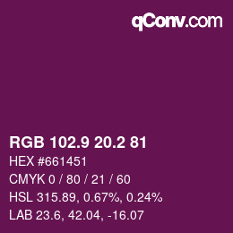 カラーコード: RGB 102.9 20.2 81 | qconv.com