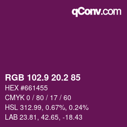 カラーコード: RGB 102.9 20.2 85 | qconv.com