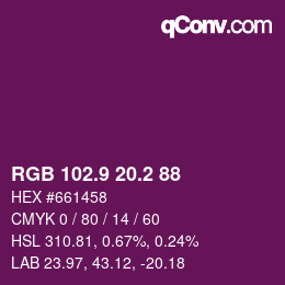 カラーコード: RGB 102.9 20.2 88 | qconv.com