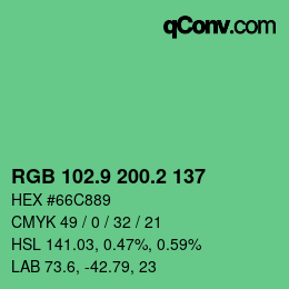 カラーコード: RGB 102.9 200.2 137 | qconv.com