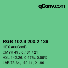 カラーコード: RGB 102.9 200.2 139 | qconv.com
