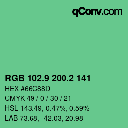 カラーコード: RGB 102.9 200.2 141 | qconv.com