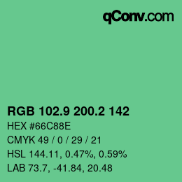 カラーコード: RGB 102.9 200.2 142 | qconv.com