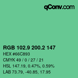 カラーコード: RGB 102.9 200.2 147 | qconv.com