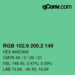 カラーコード: RGB 102.9 200.2 149 | qconv.com