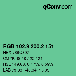 カラーコード: RGB 102.9 200.2 151 | qconv.com