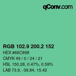 カラーコード: RGB 102.9 200.2 152 | qconv.com