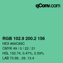 カラーコード: RGB 102.9 200.2 156 | qconv.com