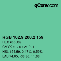 カラーコード: RGB 102.9 200.2 159 | qconv.com