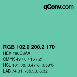 カラーコード: RGB 102.9 200.2 170 | qconv.com