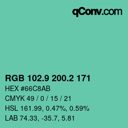 カラーコード: RGB 102.9 200.2 171 | qconv.com