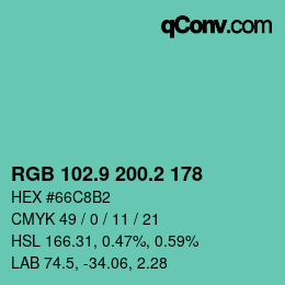 カラーコード: RGB 102.9 200.2 178 | qconv.com