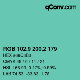 カラーコード: RGB 102.9 200.2 179 | qconv.com