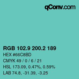 カラーコード: RGB 102.9 200.2 189 | qconv.com