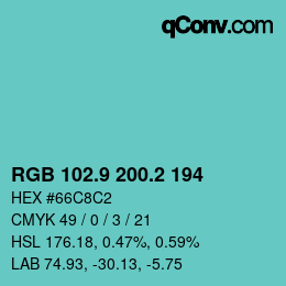カラーコード: RGB 102.9 200.2 194 | qconv.com
