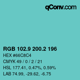 カラーコード: RGB 102.9 200.2 196 | qconv.com