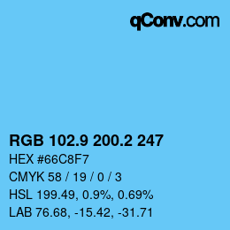 カラーコード: RGB 102.9 200.2 247 | qconv.com