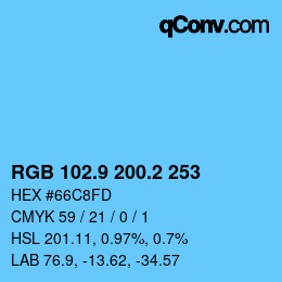 Farbcode: RGB 102.9 200.2 253 | qconv.com