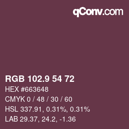 Color code: RGB 102.9 54 72 | qconv.com