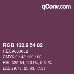 カラーコード: RGB 102.9 54 82 | qconv.com