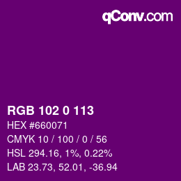 Color code: RGB 102 0 113 | qconv.com