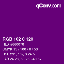 Color code: RGB 102 0 120 | qconv.com