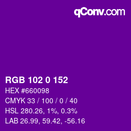 Color code: RGB 102 0 152 | qconv.com