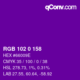 Color code: RGB 102 0 158 | qconv.com