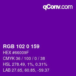 Color code: RGB 102 0 159 | qconv.com