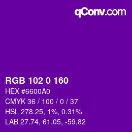 Color code: RGB 102 0 160 | qconv.com