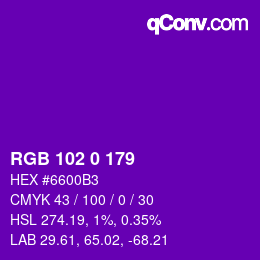 Color code: RGBA 102 0 179 1 | qconv.com