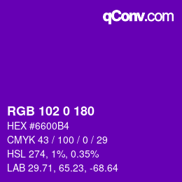 カラーコード: RGB 102 0 180 | qconv.com