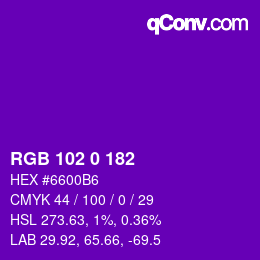 Color code: RGB 102 0 182 | qconv.com